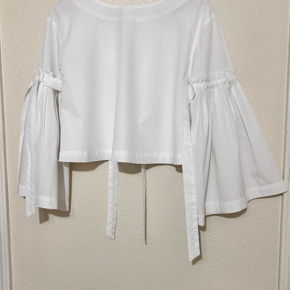 Free People Tie Sleeve open back poplin ToP  size xs - Picture 2 of 11